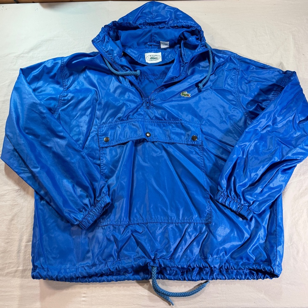Vintage Izod Lacoste Windbreaker Pullover Jacket Mens L Blue Hooded Nylon 90s